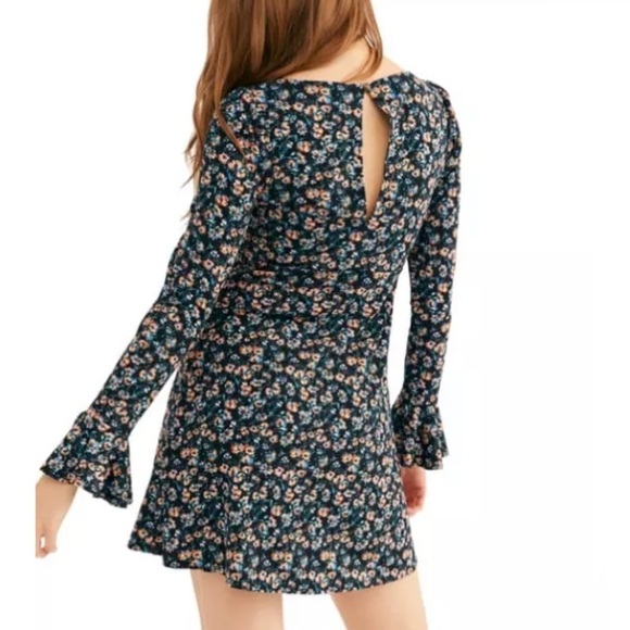 NWT Free People Say Hello Micro Floral Print Long Sleeve Ruffle Mini Dress - Picture 2 of 9